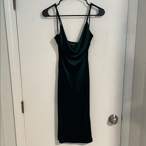 Lulu's Dark Emerald Green Velvet Cowl Midi Dress